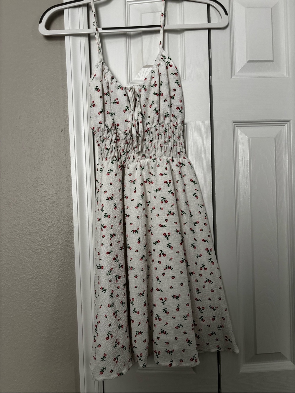 White Floral Sundress with Red Floral Print